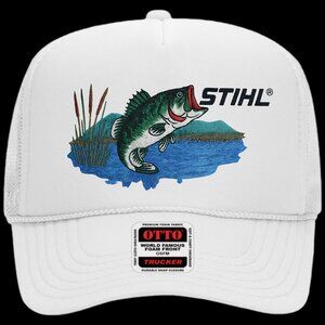 Large Mouth Bass Stihl Solid White Foam Trucker Mesh Snap Back